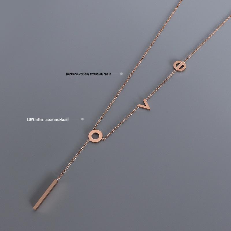 Korean 18K Gold Plated Titanium Love Pendant Necklace for Women - P025