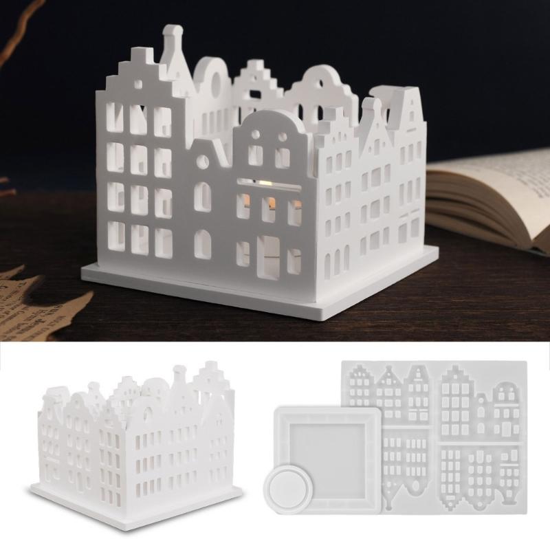 Harz Hausform Set Kreative Designs Silikonform Ornamentformen Geeignet für Kerzenhalter und Heimdekorationen Kunsthandwerk