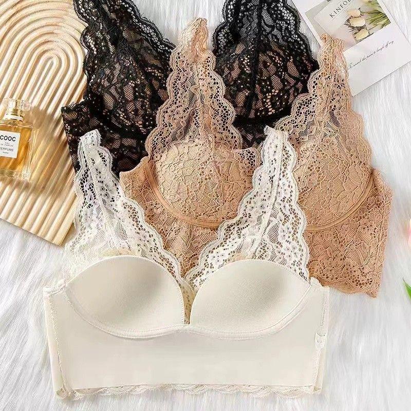 Elegant Lace Wireless Padded Bra – Chic French Vest Style