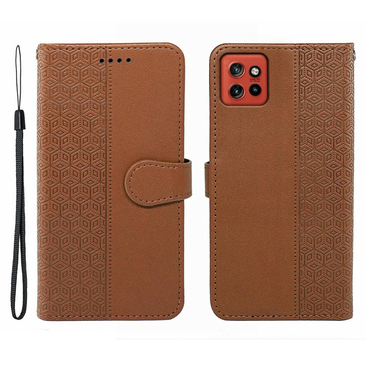 

Чохол для телефону Motorola Edge 50 Neo 5G/Moto S50 5G/ThinkPhone 25 5G, шкіряна кришка з ромбоподібним принтом, з захистом від подряпин, з комбінованих матеріалів Brown