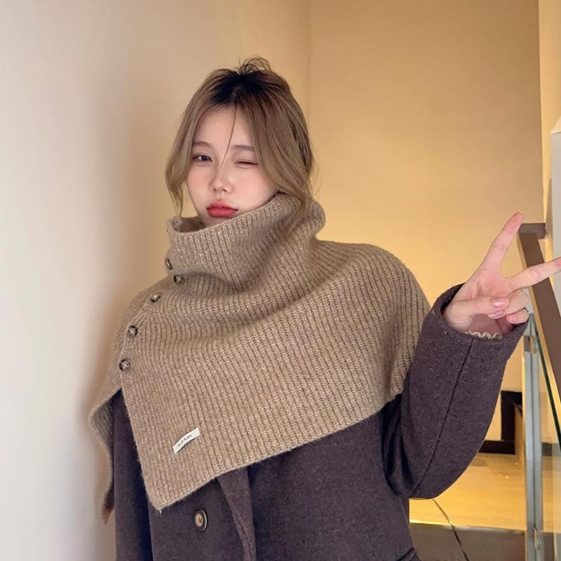 Winter Pullover Split Shawl Sweater for Women Knit Solid Color Turtleneck Scarf Casual Wear Cape Windproof Shoulder Wrap