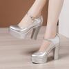 Fashion Size 32-43 Genuine Leather Thick Bottom Platform Pumps Women Wedding Shoes White 2024 Block High Heels Shoes for Office Model