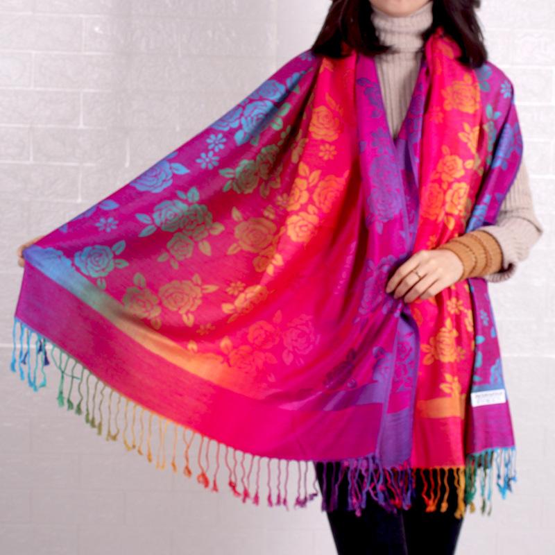 Color gradual change small flower scarf extended jacquard shawl Lijiang Nepal scenic spot scarf women long scarf