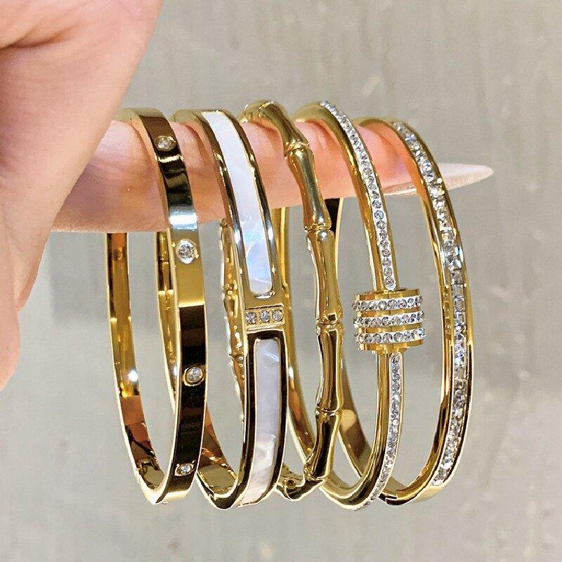 1PC Titanium Steel Stainless Steel Inlaid Zircon Gold Plated Bracelet, Classic and Simple Style, Suitable for Women's Daily Wear