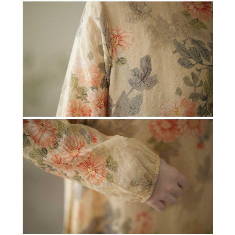 Printed Round Neck Loose Plus Size Long Sleeve Plus Size Vacation Dresses