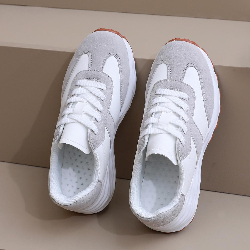 Fashion New Casual Sneakers Women Suede Leather Patchwork Mixed Colors Lace-Up Round Toe Platform Shoes Lady Flats Handmade