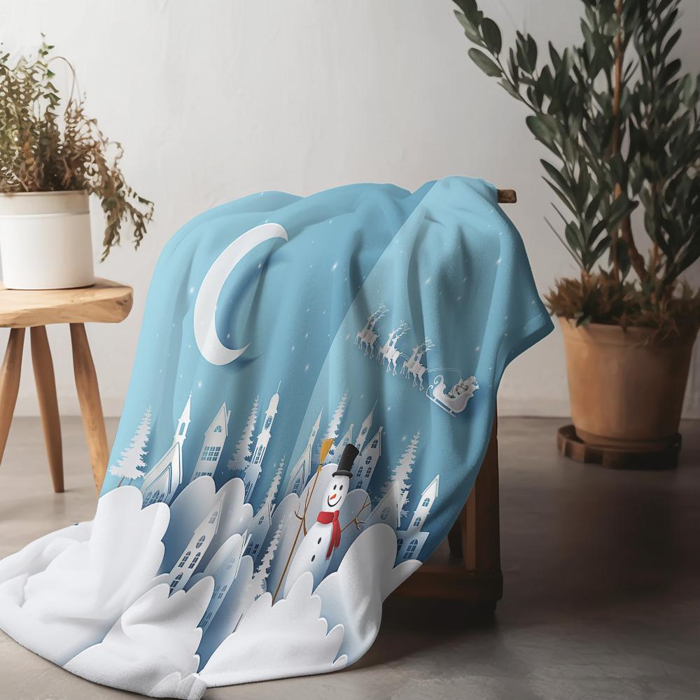Tuniu Winter Snowman Landscape Fleece Blanket Sofa Bed Room Throw Soft Warm Cozy Gift 75x90cm