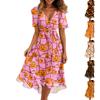 Women Casual V Neck Short Sleeve Halloween Print Dress Midi Length Relaxed Fit Lightweight Fabric Summer Dress