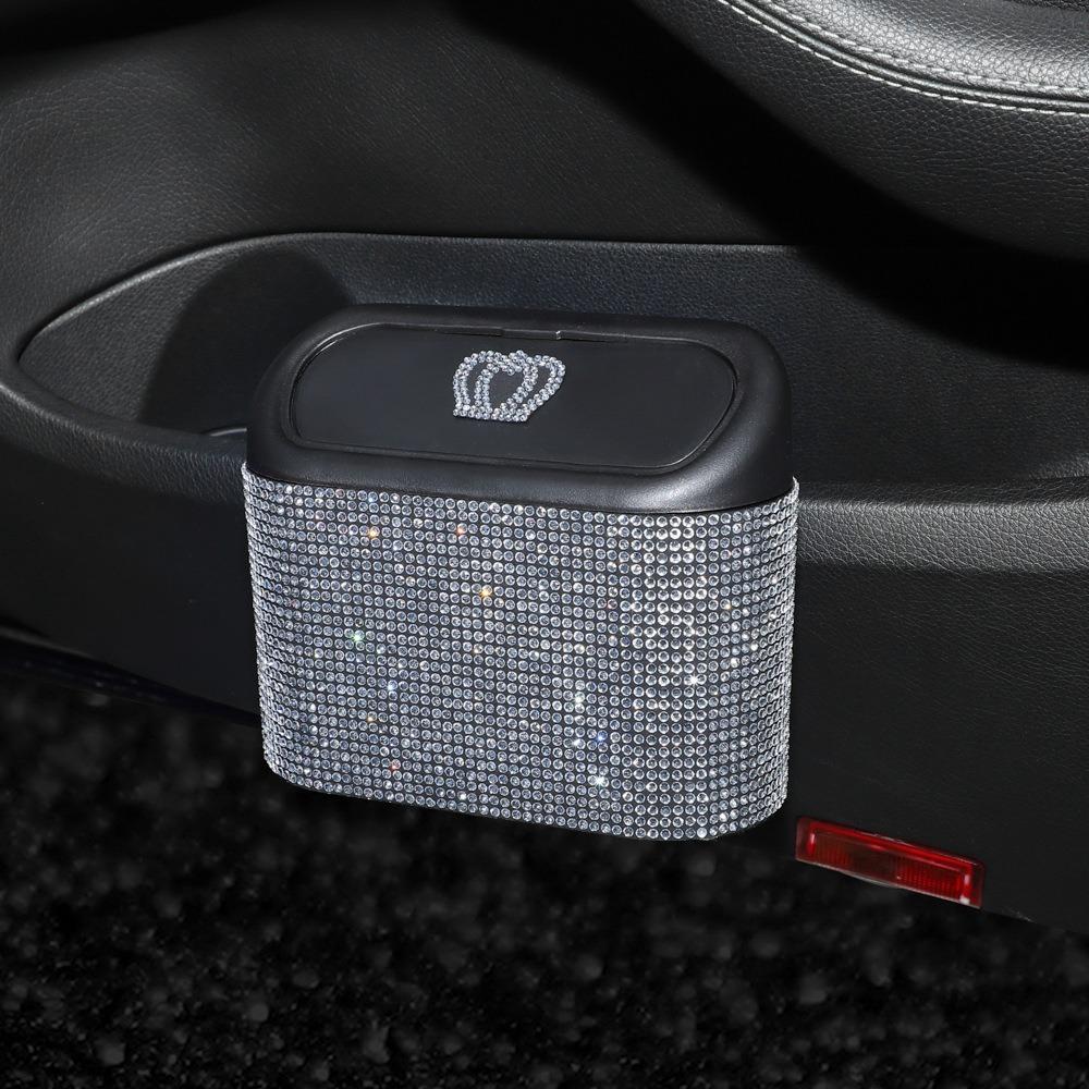 

Shimmering Rhinestone Car Seat Back Trash Basket Hanging Portable Garbage Bin Car Trash Can Travel