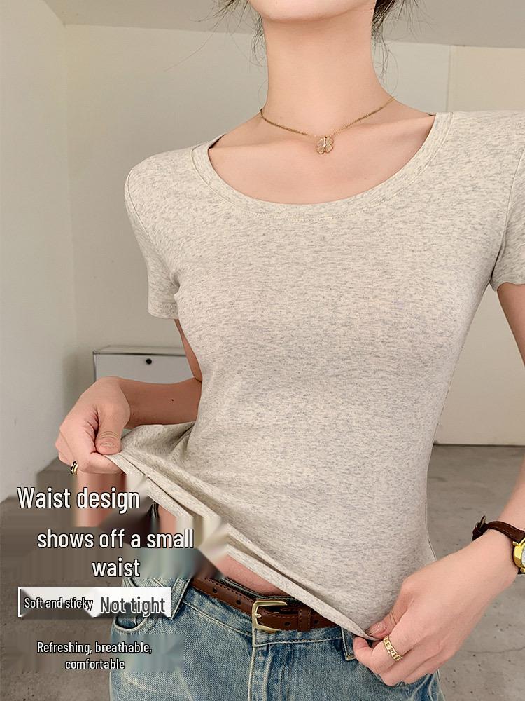 Women's Slim Fit Cotton U-Neck Short Sleeve Base Layer T-shirt