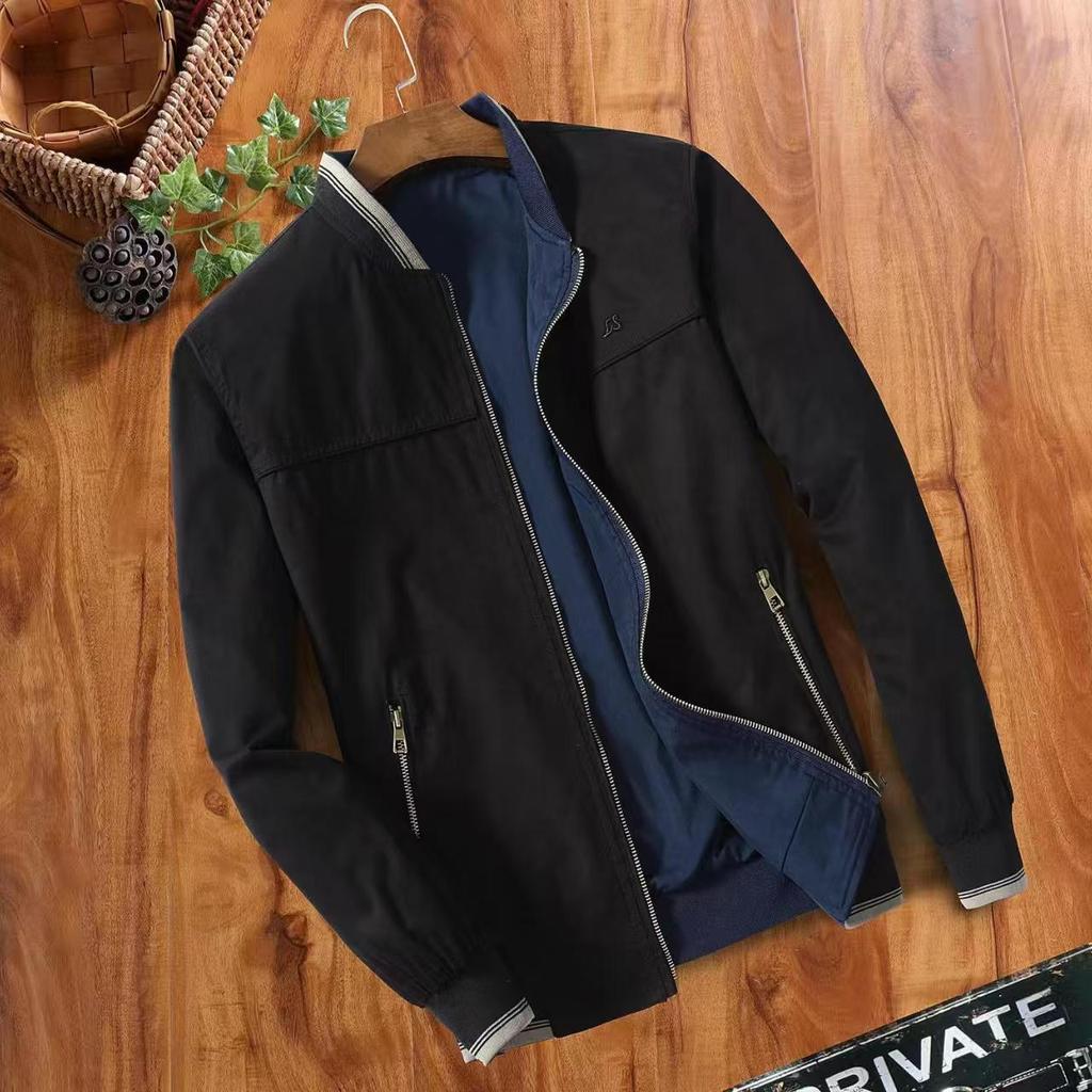 Middle -Aged And Old Jacket Men 'S Business Men 'S Casual Stand Collar Jacket Jacket Double -Sided Wear