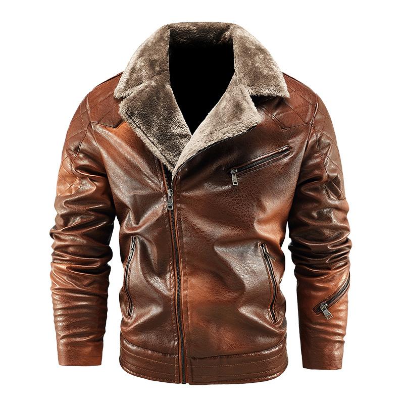 

Мотоциклетная куртка Флисовая кожаная куртка Мужская Меховой воротник Высокое качество Модный тренд Новинки Повседневная мужская кожаная куртка 6XL
