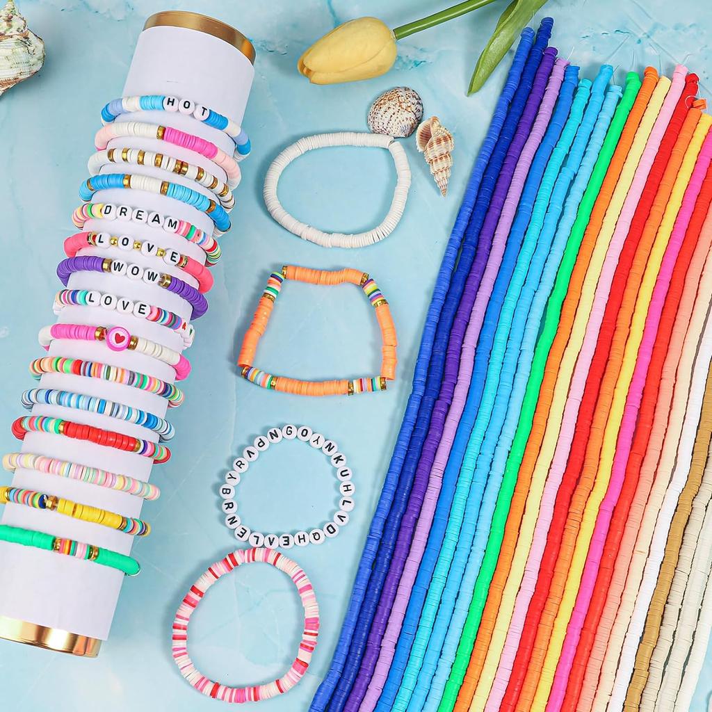 1 Sıra Kolye 7 Renk Bileklikler 6mm Sedefli Toz DIY Takı Yapımı İçin Gevşek Boncuklar Polimer Kil Moda 350 Adet Ara Boncuk