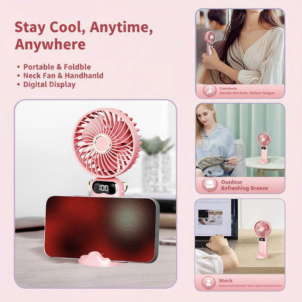Portable Handheld Mini Fan 6 Speed 90° Foldable Fan LED Digital Display 3600mAh Rechargeable Cooling Fan for Outdoor Travel