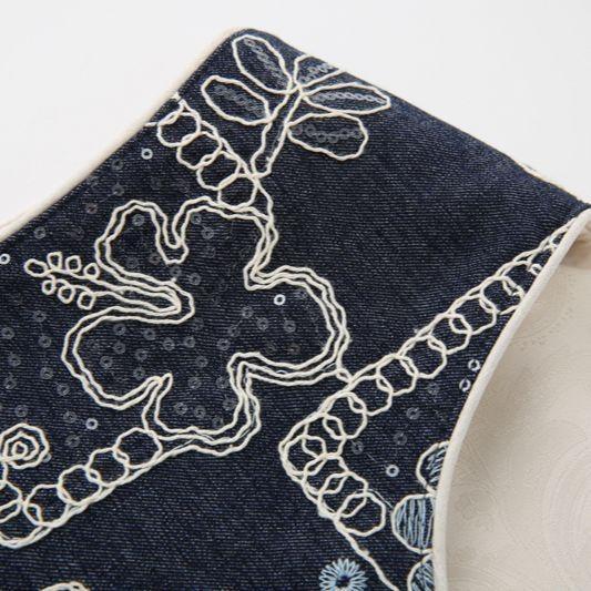 Blue and White Porcelain 2025 New Style Embroidered Vest Luxury Fashion Denim Blue Temperament Vest Women