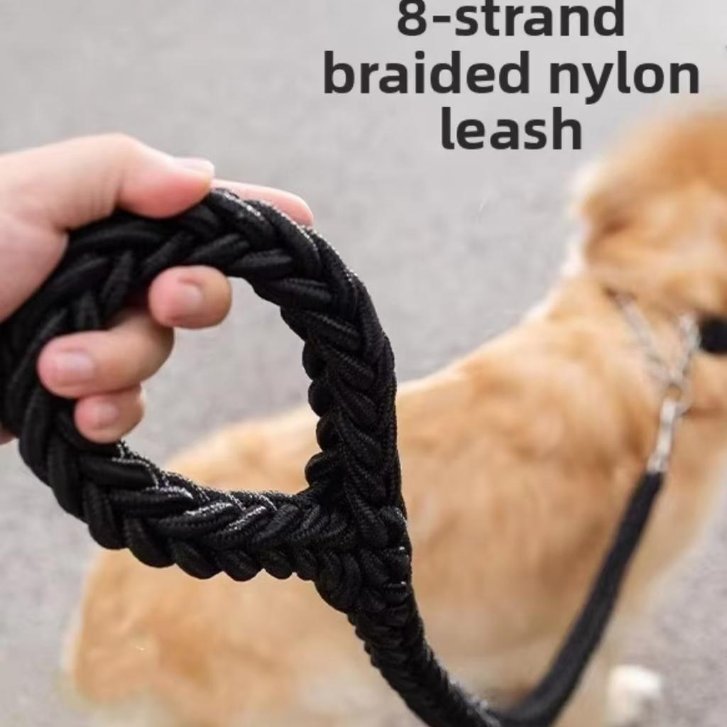 4FT Nylon Braided Rope Traction with Soft Breathable Adjustable Nylon Dog Collar for Small Medium Large Dogs Walking,Hiking,Camping,Exploring