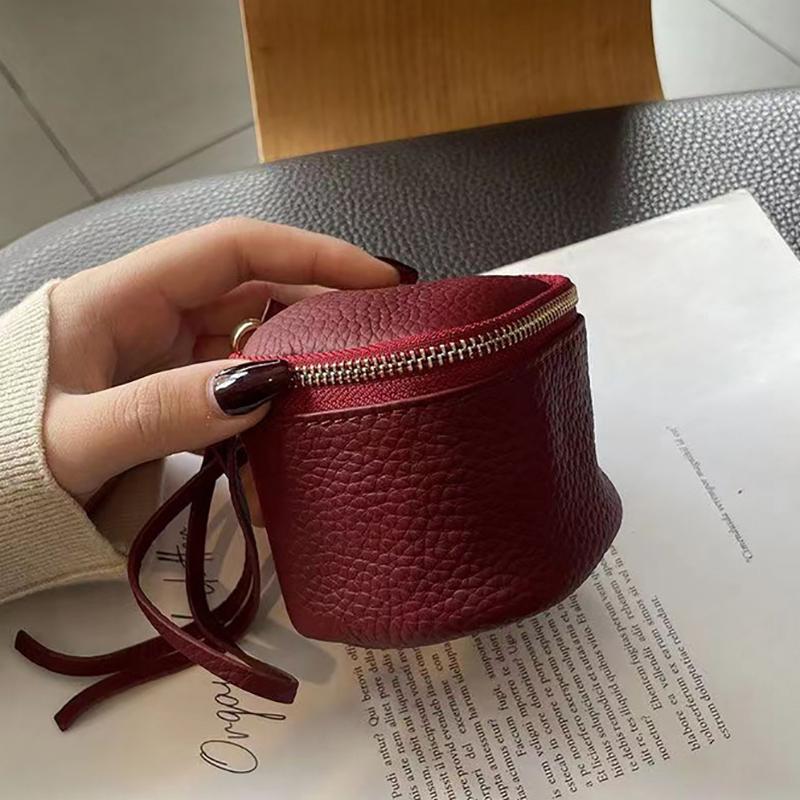High Quality Minimalist Vegetable Tanned Cowhide Leather Mini Portable Lipstick Bag Coin & Card Holder Square Bag