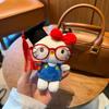 Hello Kitty Plush Keychain With Glasses For Gift And Bag Decoration