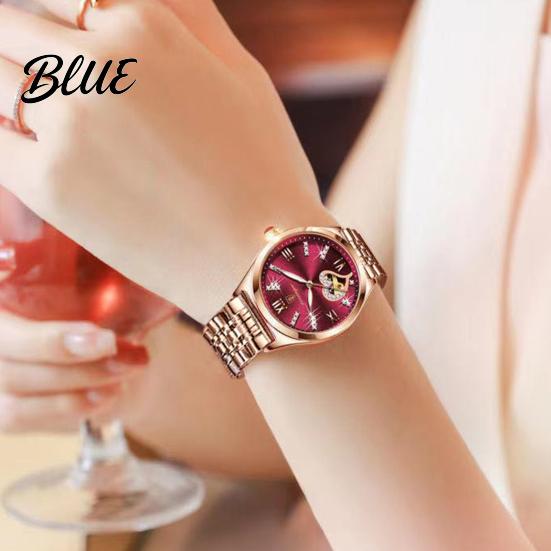 Round Dial Women Rhinestone Dress Steel Strap Luminous Stainless Watch Waterproof Calendar Display Wristwatch Fashion