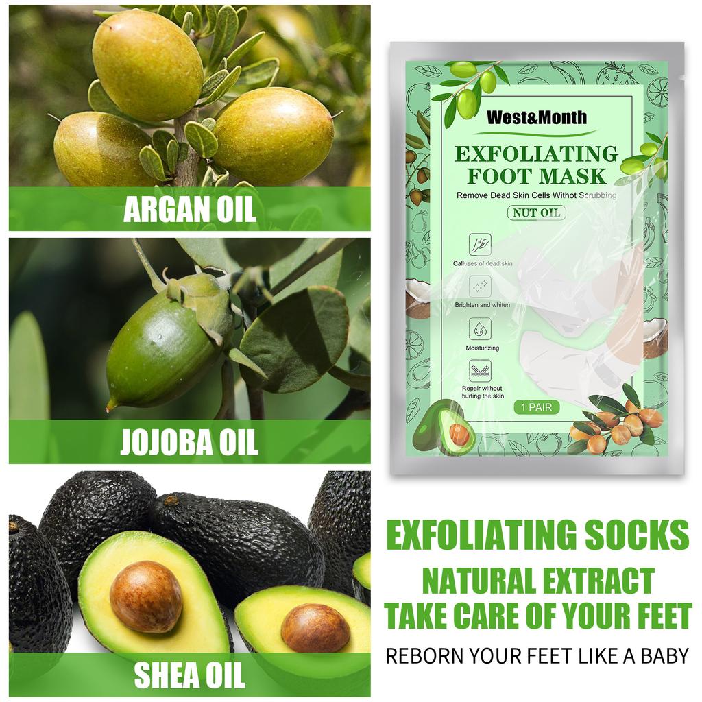 West&Month Feet Złuszczające maski do stóp Pedicure Skarpetki Peeling złuszczający do stóp Maska Usuń martwy naskórek Pięty Maska peelingująca do stóp do Spa stóp 1 para