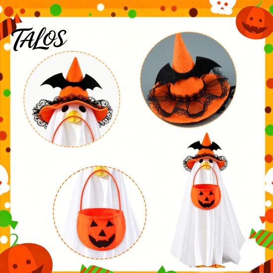 Talos Halloween Ghost Goose Costume, Wizard Hat, Cape, Pumpkin Candy Bag, Outdoor Yard Decoration for Statue or Garden Display