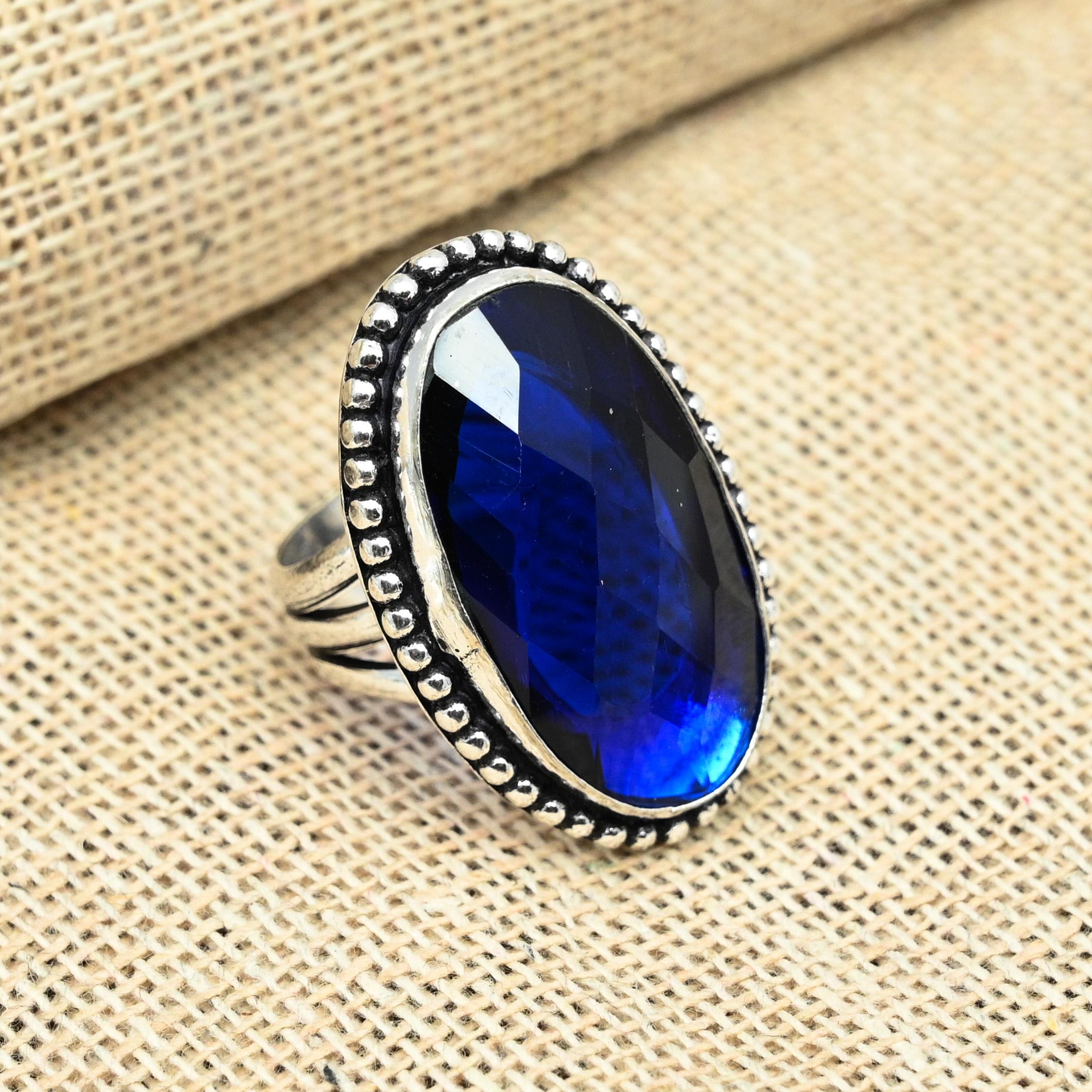 

Кольцо из стерлингового серебра 925 пробы с голубым сапфиром, созданное в лаборатории, подарок для женщин 12