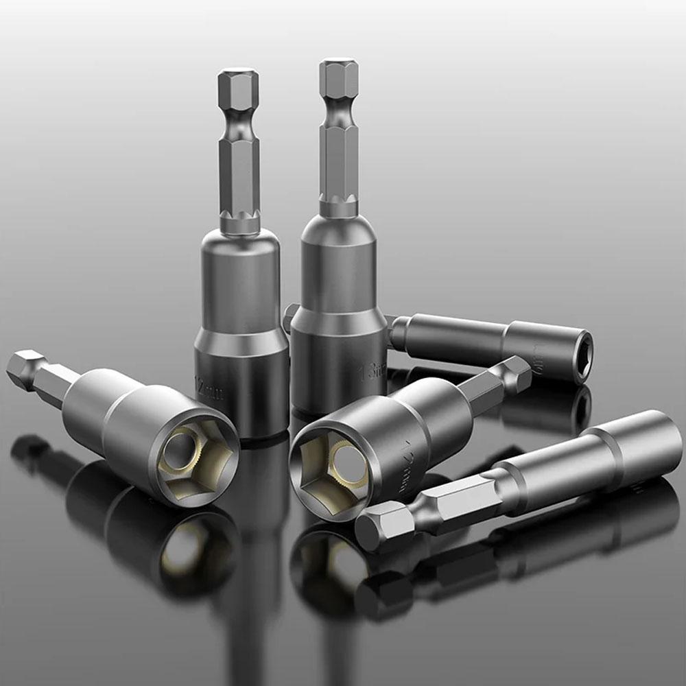 9Pcs/Set 6mm-14mm Hex Sockets Sleeve Nozzles Nut Set 1/4" Driver Screwdriver Bits Kit Drill Adapter For Woodworking Tools