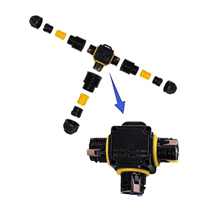 A25F-Waterproof IP68 Screwless Lever Outdoor T Shape 3P Junction Box 3 Way 4-11Mm 450V 24A CE Electrical Quick Release Cable