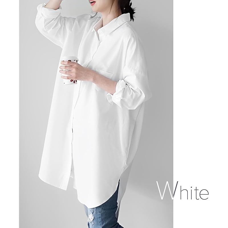 [Doors] casual dress ladies shirt tunic feminine long shirt beauty silhouette adult women commute Commuting to school white 5S-D05-WHM