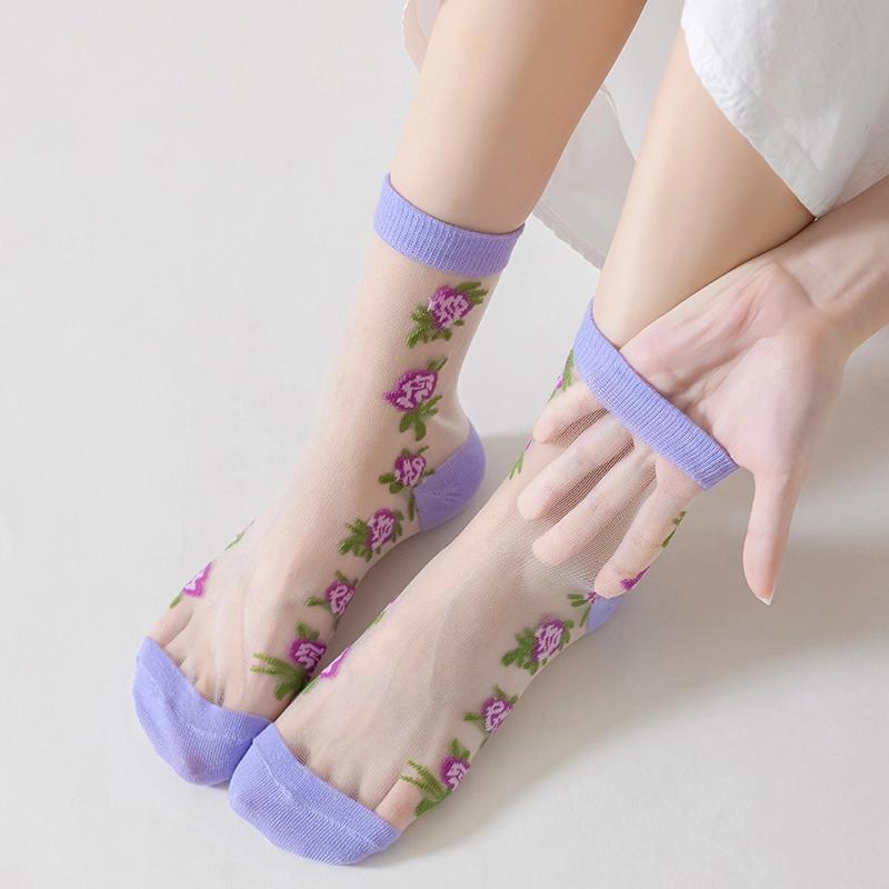 Summer Thin Crystal Socks Invisible Breathable Sheer Women's Soft Glass Fiber Women's Socks Mid Tube Socks