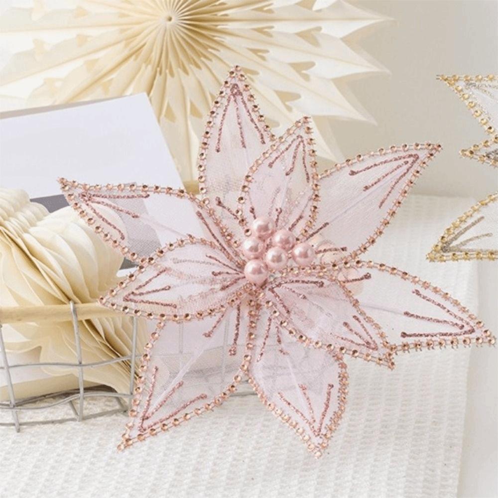 Simulated Xmas Tree Flower Large Glitter Artificial Christmas Flower  Wedding Decoration