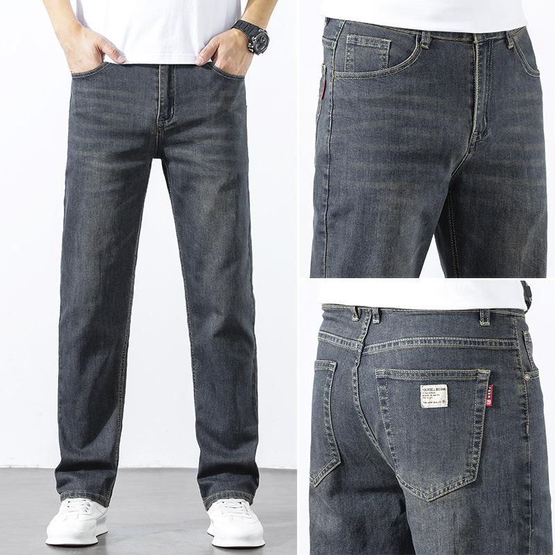 Straight-leg Jeans, Autumn And Winter Retro Men's Jeans, Loose Straight-leg, Wide-leg Stretch, Trendy Brand, Versatile And Casual