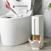 Japanese-Style Bathroom Trash Can & Toilet Brush Set: Compact, Narrow Design with Lid.