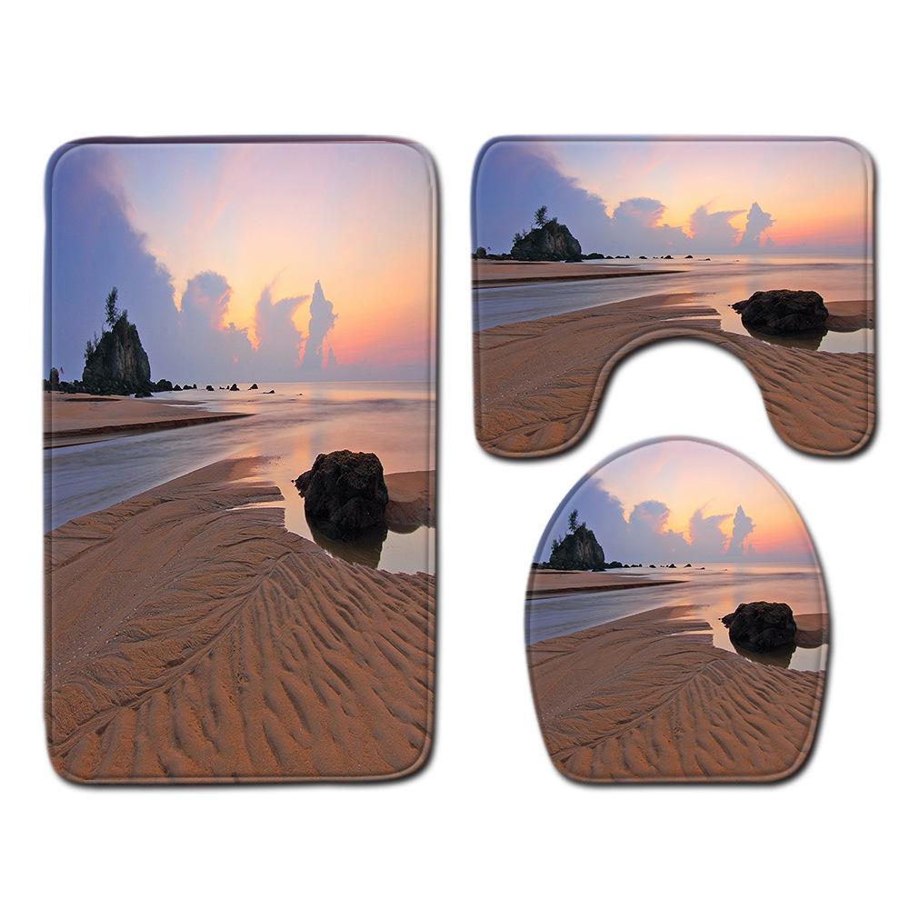 

Коврик для ванной с видом на пляж, трехкомпонентный ковер для туалета, набор ковриков для туалета, придверный коврик, нескользящий коврик для ванной 45cmx75cm