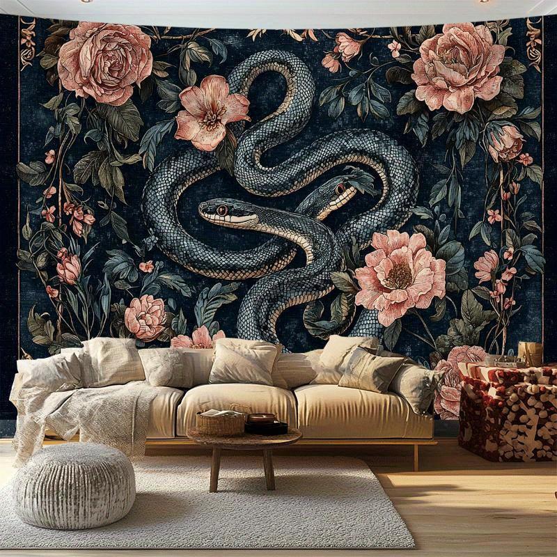 Snake and Flower Theme Digital Printing Polyester Wall Hanging Tapestry Decorative Living Room Bedrooms Office Background Gift