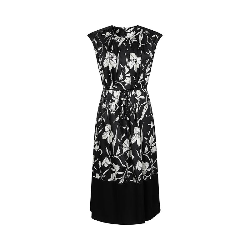 Jiuzi Anna Kou Elegant, Light, Mature, Artistic Flower Sleeveless Silk Waist Dress for Women 2025 Summer New Style