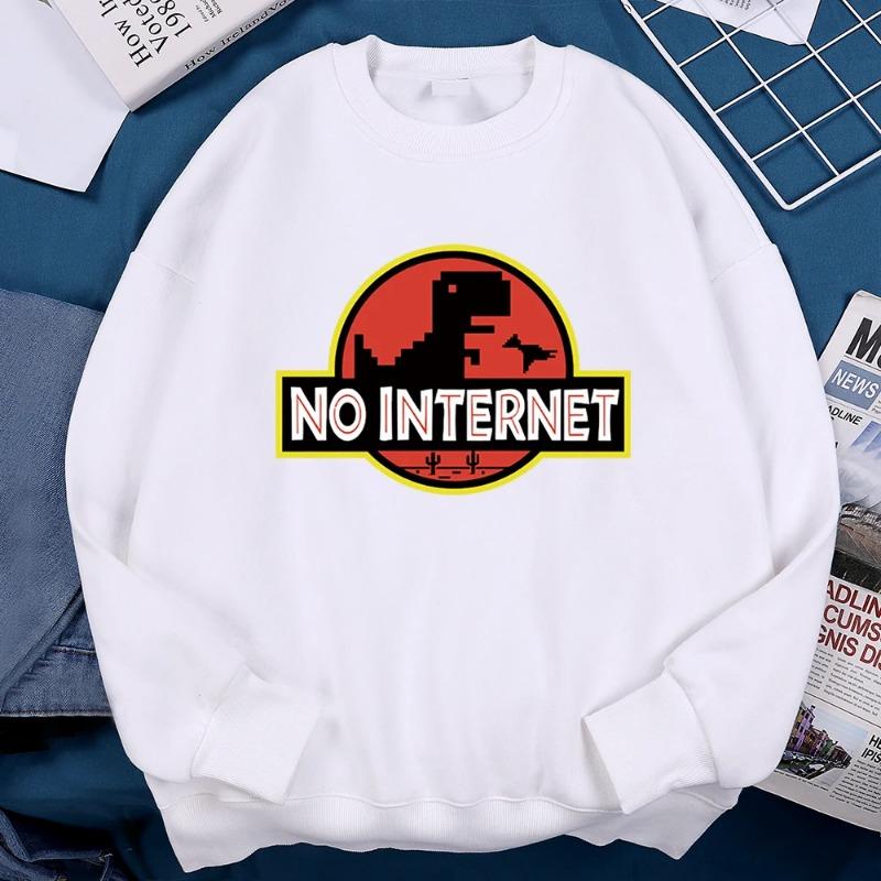 Kein Internet Lustiger Kleiner Dinosaurier Hoodie Herren Herbst Fleece Sportbekleidung Bequemer Persönlichkeits-Hoodie Locker Fleece-Kleidung Pullover & Lange Ärmel Herren