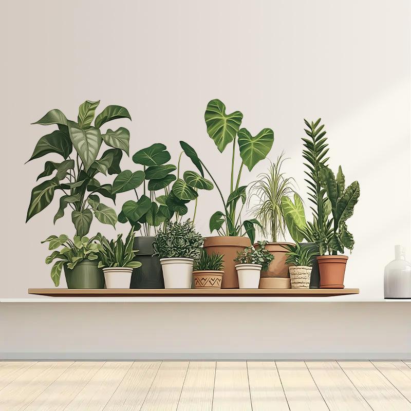 Hanging Green Potted Plants Wall Decal Realistic Look Removable Design For Bedroom Living Room Office Home Decor