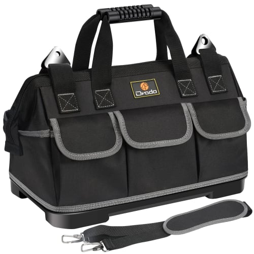 Drado Tool Bag, Large Storage Bag for Tools, 1680D Oxford Fabric with Specialized Plastic Bottom and Belt, Waterproof, 40cm x 23cm x 28cm, Black