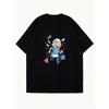 Oversized T Shirt Black Cleaning Lady Cartoon Print Casual Wear For Women Daily Outfits Street Style Fashion Top