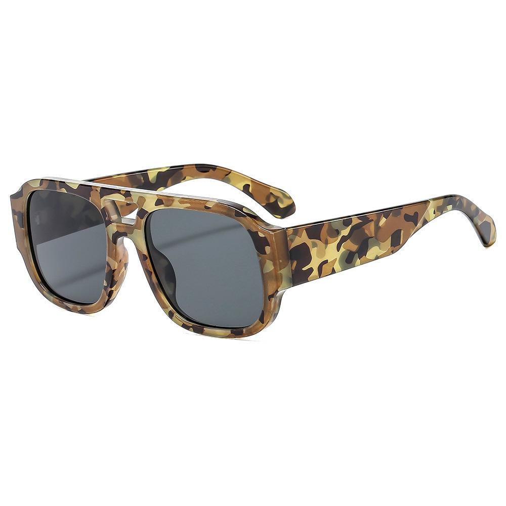 Vintage Leopard Print Gradient Square Double Bridges Women Sunglasses Brand Design Luxury Men Shades Sun Glasses Uv400