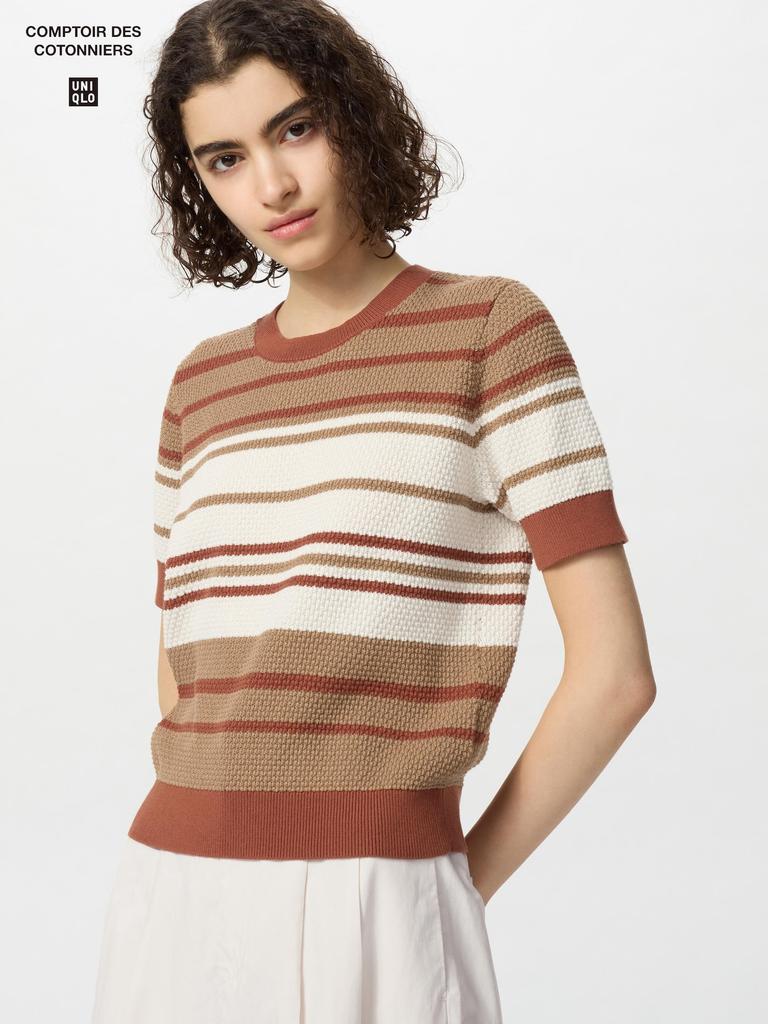 Uniqlo Cotton Popcorn Sweater  Short Sleeve  Stripe