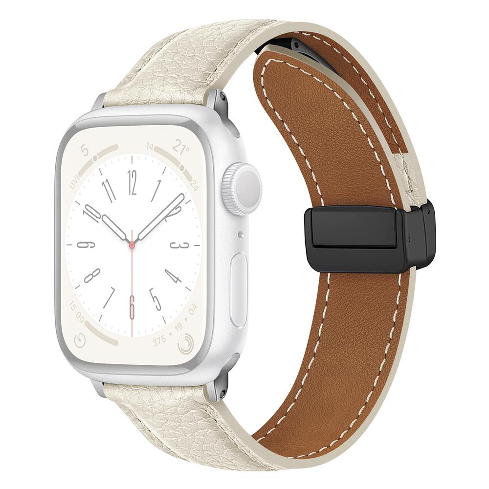

For Apple Watch Series 10 42mm/9 8 7 41mm/SE (2023) SE (2022) SE 6 5 4 40mm/3 2 1 38mm Litchi Texture Leather Watch Band White