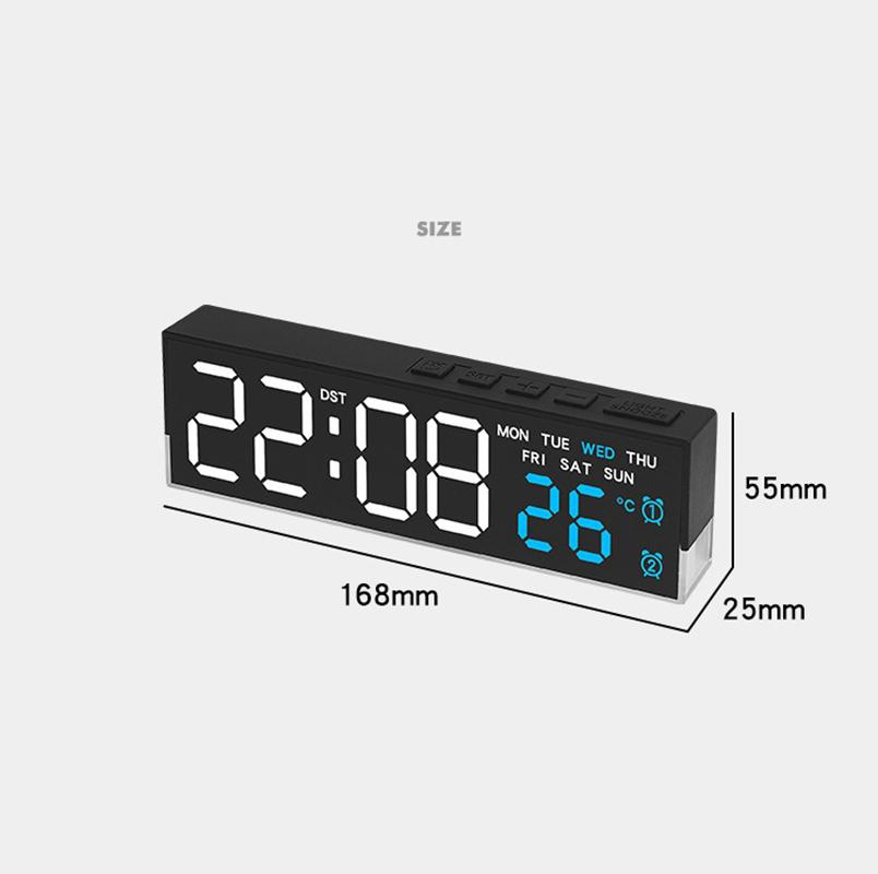 LED Digital Alarm Clock Temperature Week 2 Alarms Ambient Light Brightness Adjustment Bedside Electronic Table Clock USB Powered