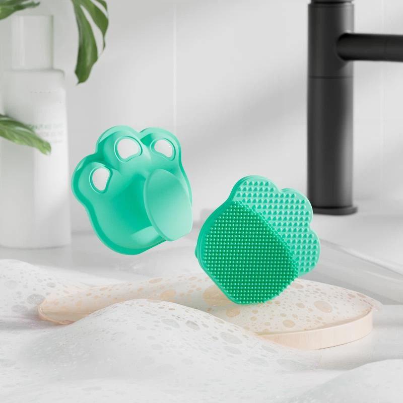 Soft Silicone Paw Shaped Bath Brush With Gentle Bristles And Massage Design Perfect For Baby Bathing Pet Grooming