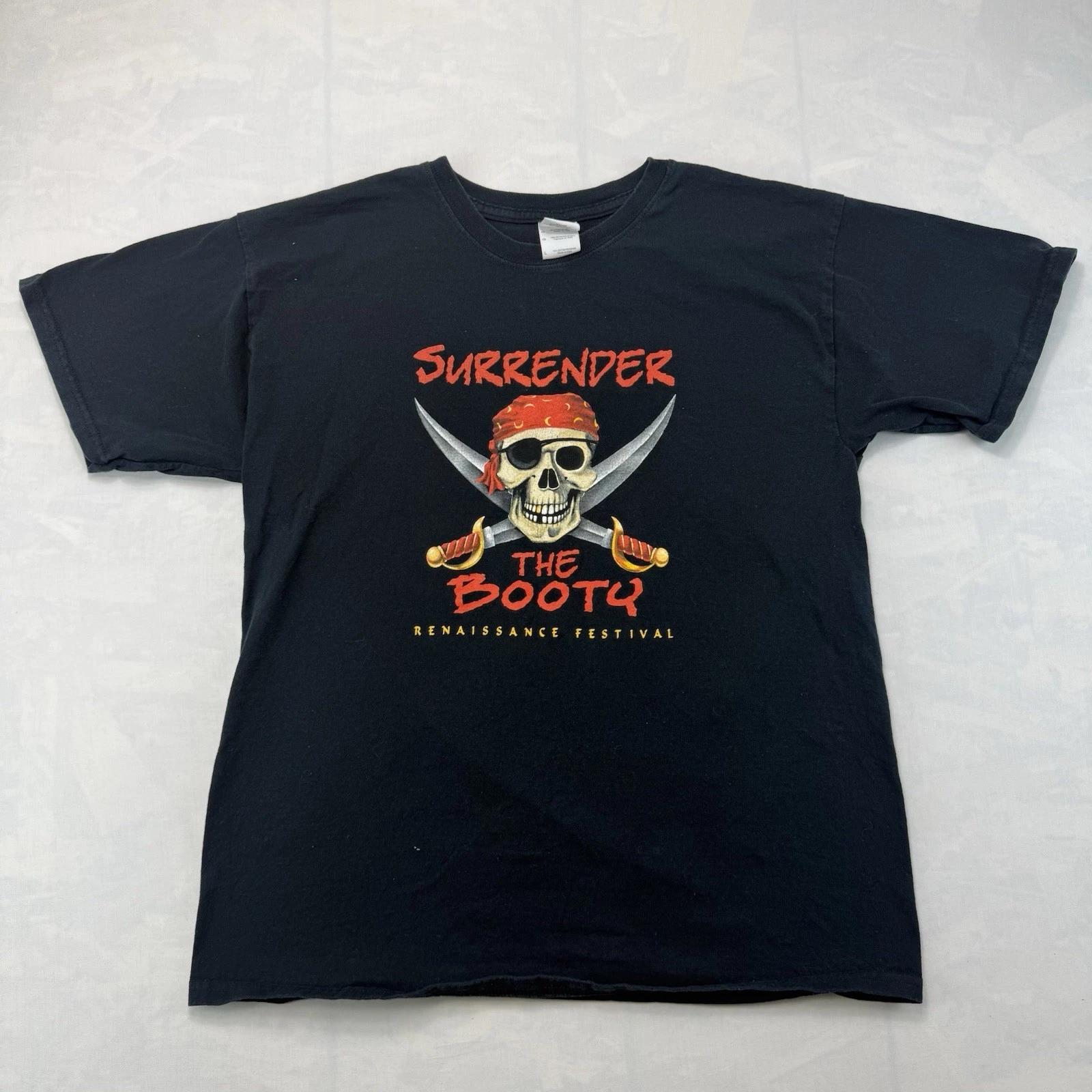 Surrender The Booty Renaissance Festival Pirate Skull T-Shirt Men’s L S