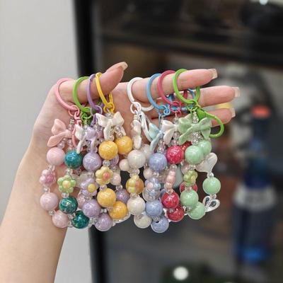 Colorful Beaded Bow Heart Keychain Pendant