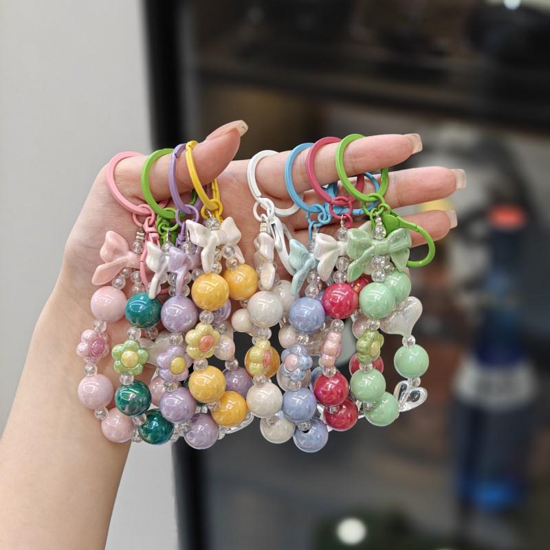 Colorful Beaded Bow Heart Keychain Pendant