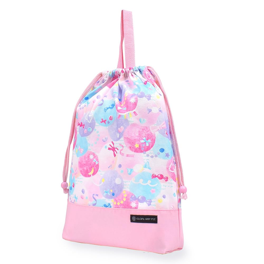 COLORFUL CANDY STYLE Gym Clothes Bag for Girls, Large Drawstring Bag, Perfect for Elementary School Students, Fluffy and Cute Candy Pop Design