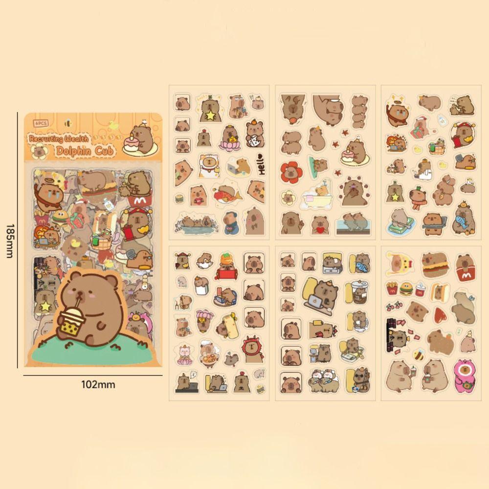 6Pcs/bag Cartoon Capybara Handbook Stickers Stationery Cartoon Decorative Stickers